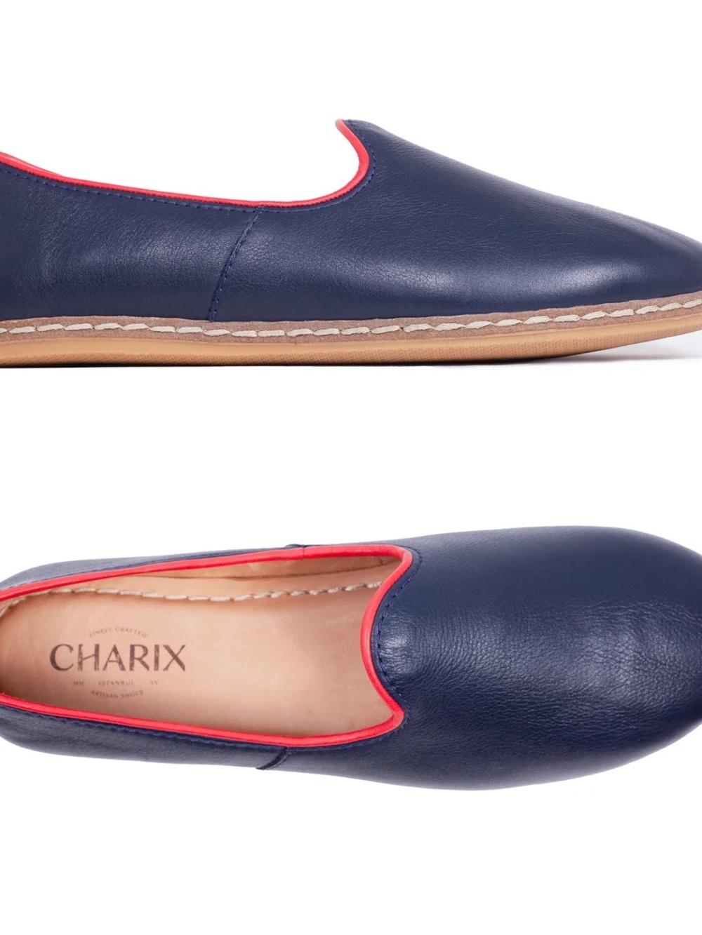 Charix navy leather slip on shoes